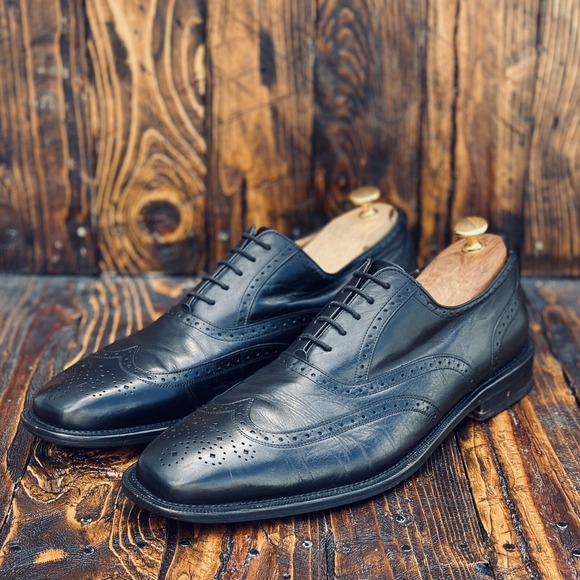 Mezlan Ugalde Genuine Calfskin Black Wing Tip Brogue Men's Oxford Shoes Size 12‎